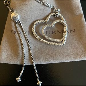 David Yurman silver and diamonds heart necklace adjustable chain